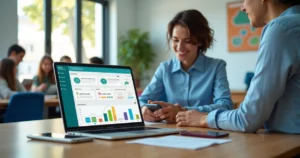 Gestor escolar usando sistema digital para aumentar matrículas na escola