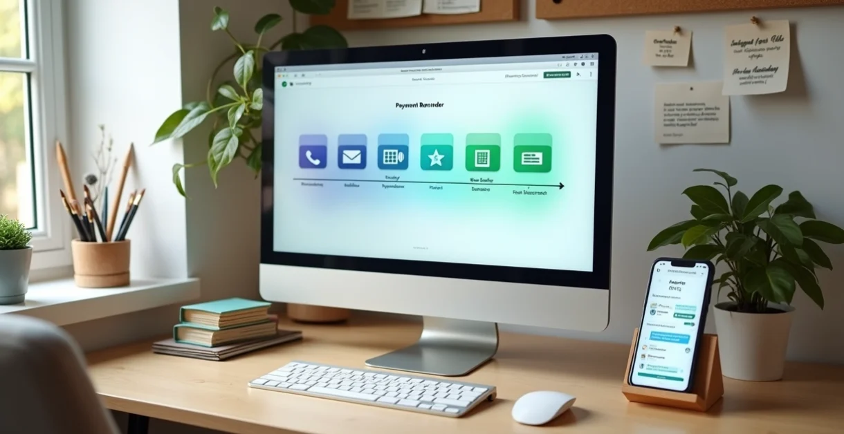 Linha do tempo de cobrança organizada para escola de cursos livres na tela de computador
